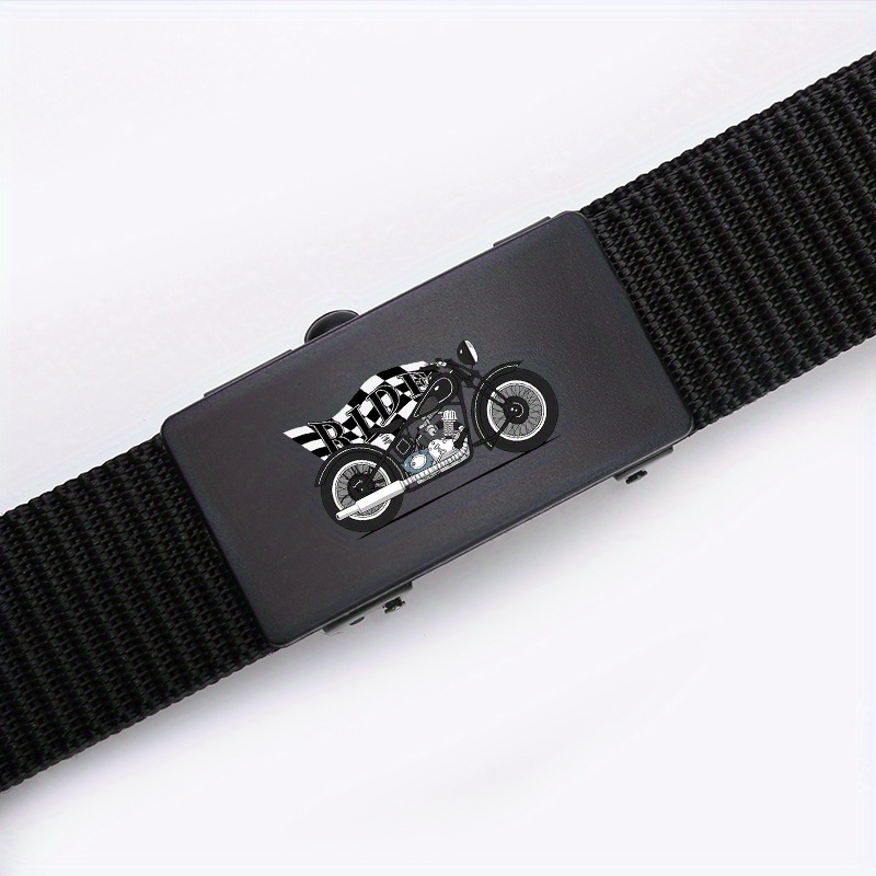 Men's Motorcycle Buckle Belt Woven Polyester Auto Closure